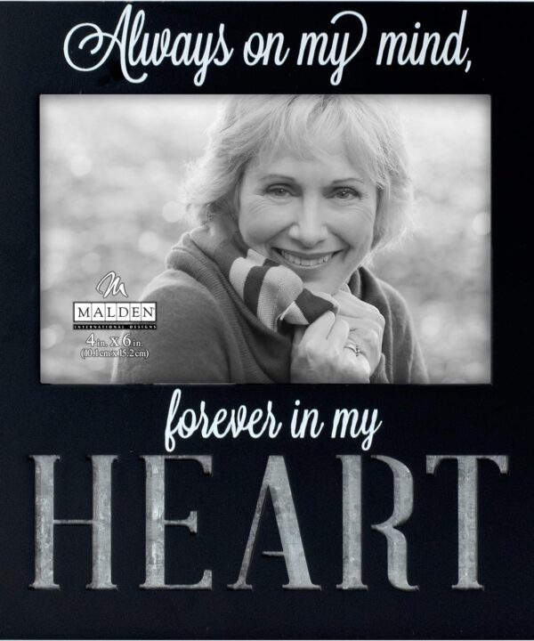 Malden International Designs Laser Cut Industrial Expressions Forever In My Heart Silkscreen Design and Laser Cut Galvanized Metal Accent Picture Frame, 4x6, Black