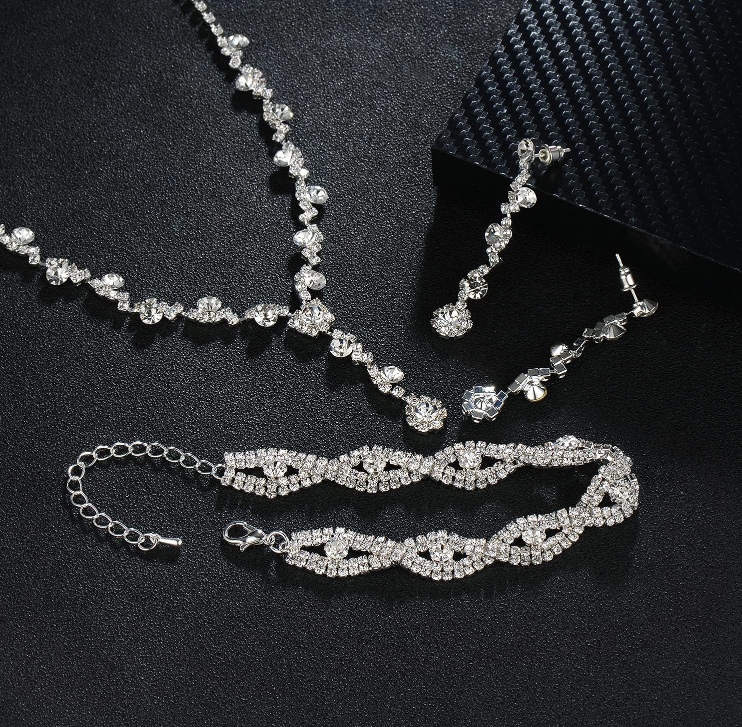 YANODA Rhinestone Bridal Jewelry Sets for Women Crystal Necklace Earrings Bracelet Jewelry Sets for Wedding Bridal Bridesmaid Gifts Evening Party Prom Jewelry Set