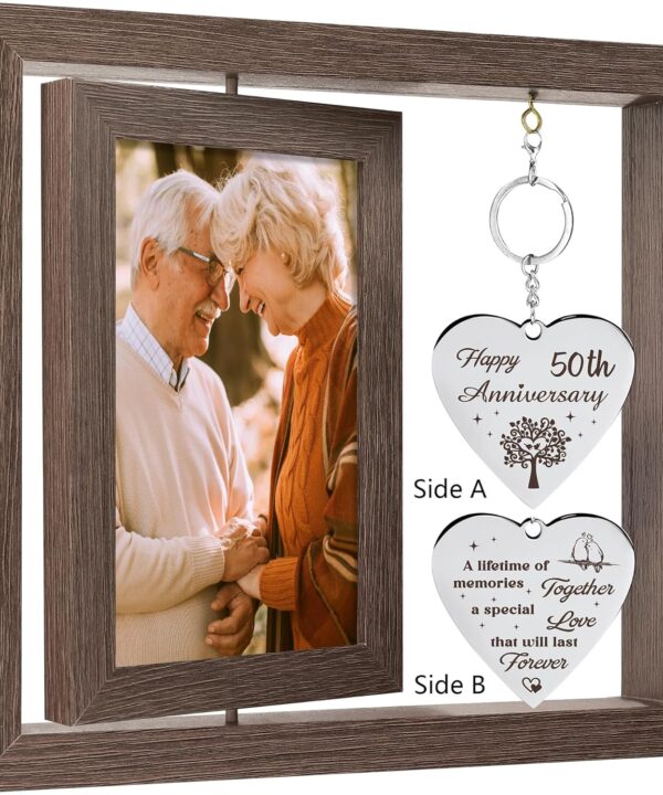 50th Anniversary Wedding Gifts for Couple Happy 50th Gold Anniversary Picture Frame Gift Ideas with Elegant Gift Box 50 Year Unusual Decorations for Parents Husband Wife Friends Her Him