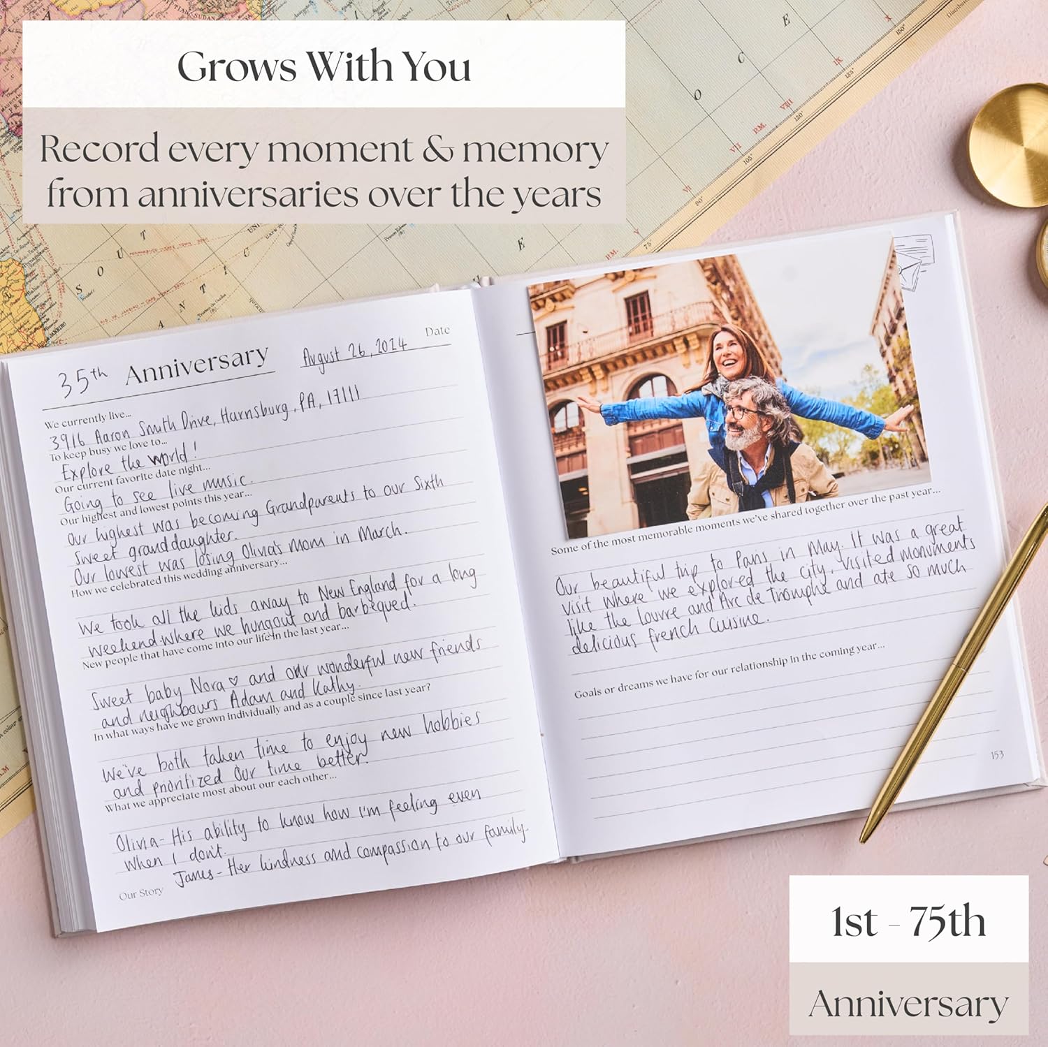 Couples Anniversary Journal 1st to 75th Year Scrapbook & Keepsake Album | Paper Gift for Husband or Wife | Relationship Memory Book (Grey)