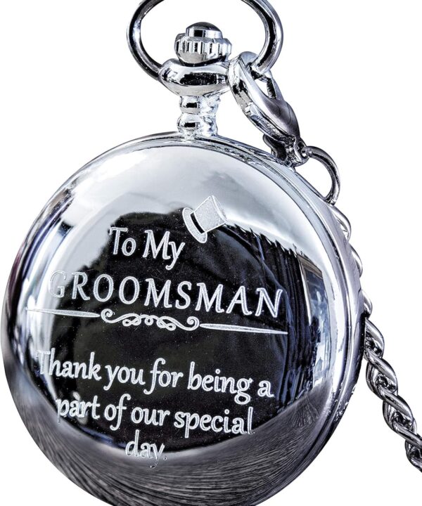 FJ FREDERICK JAMES Wedding Pocket Watches for Groomsman, Best Man, Groom, Father of The Bride & Groom I Silver Engraved I Complete Their Wedding Attire