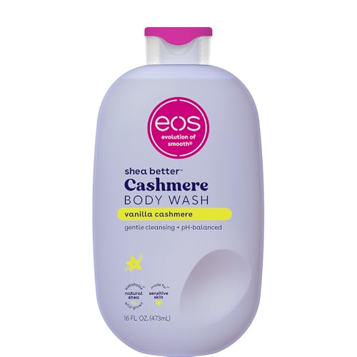 eos Cashmere Body Wash Vanilla Cashmere, Moisturizing Body Wash, Creamy Gel Formula, with Shea Butter, Glycerin, Vitamin E, pH Balanced, Sensitive Skin, Vegan, 16 fl oz