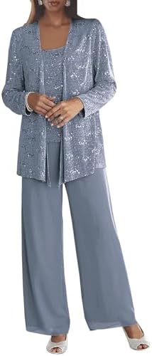 3 Pieces Chiffon Mother of The Bride Pant Suits for Wedding Sequin Grandmother of The Bride Pant Suits with Jacket