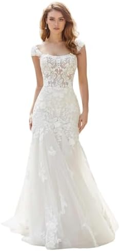 Boho Wedding Dress for Bride Mermaid Beach Bridal Gowns with Train BOFD2