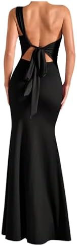 Verdusa Womens One Shoulder Maxi Formal Dresses Tie Backless Wedding Guest Dress Elegant Festival Date Night Outfits