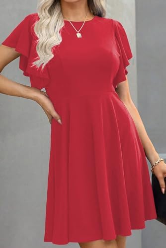 Happy Sailed Cocktail Dresses for Women Spring Summer Ruffle Sleeve Crewneck High Waist Flowy A Line Mini Dress