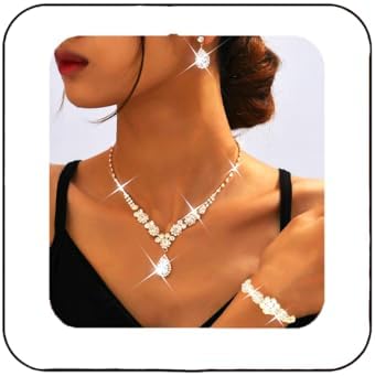 Unicra Bride Silver Bridal Necklace Earrings Set Crystal Bridal Wedding Jewelry Set Rhinestone Choker Necklace for Women and Brides