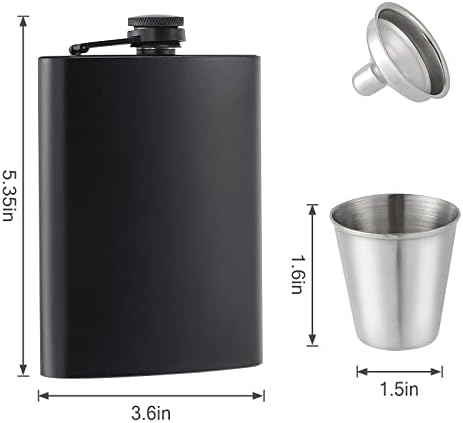 8 pcs Flask for Liquor for Men Matte Black 8Oz Stainless Steel Leak Proof with 8 Wine Glass 8 pcs Funnel Used for Gift, Camping, Outdoor Activity, Groomsman Bridesmaid Wedding Party