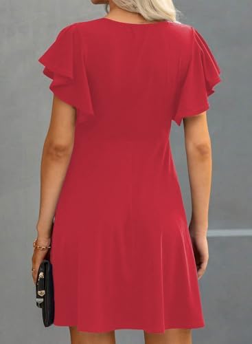 Happy Sailed Cocktail Dresses for Women Spring Summer Ruffle Sleeve Crewneck High Waist Flowy A Line Mini Dress