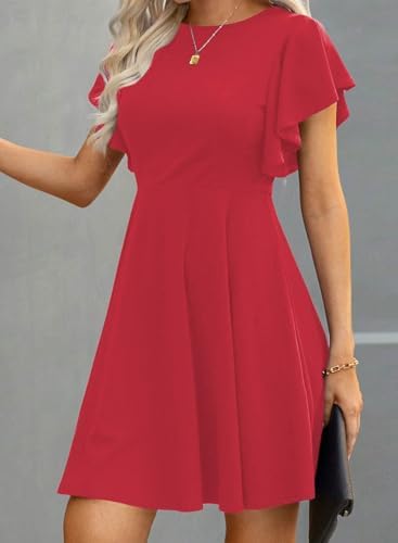 Happy Sailed Cocktail Dresses for Women Spring Summer Ruffle Sleeve Crewneck High Waist Flowy A Line Mini Dress