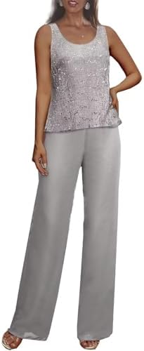 3 Pieces Chiffon Mother of The Bride Pant Suits for Wedding Sequin Grandmother of The Bride Pant Suits with Jacket