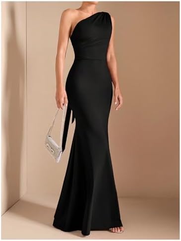 Verdusa Womens One Shoulder Maxi Formal Dresses Tie Backless Wedding Guest Dress Elegant Festival Date Night Outfits