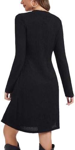 Kormei Long Sleeve Dress for Women Crew Neck Empire Waist Tunic Dress with Pockets