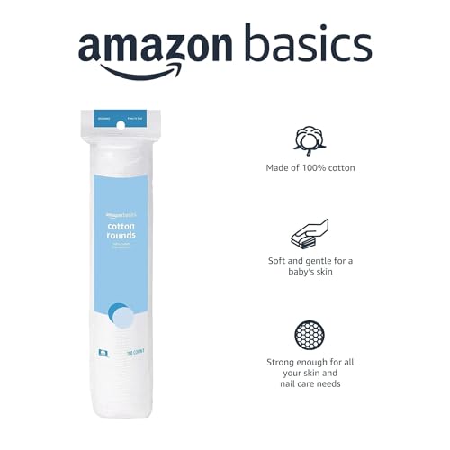 Amazon Basics Hypoallergenic 100% Cotton Rounds for Makeup Removal and Skincare, 100 Count, 1 Pack