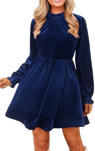 CUPSHE Womens Fall Dresses 2025 High Neck Long Sleeve Mini Party Ruffled Casual Tunic Velvet Wedding Guest Dress