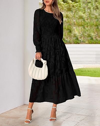 BTFBM Wedding Guest Dresses for Women Fall Fashion 2025 Casual Long Sleeve Floral Maxi Boho Homecoming Dress