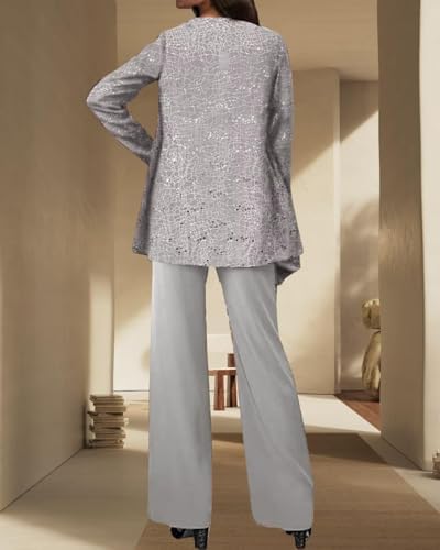 3 Pieces Chiffon Mother of The Bride Pant Suits for Wedding Sequin Grandmother of The Bride Pant Suits with Jacket