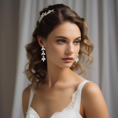 ATIMIGO Elegant Crystal Dangle Wedding Earrings for Brides Sparkly Rhinestone Marquise Drop Dangling Earrings for Women Bridesmaids Prom Formal