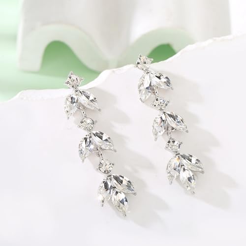 ATIMIGO Elegant Crystal Dangle Wedding Earrings for Brides Sparkly Rhinestone Marquise Drop Dangling Earrings for Women Bridesmaids Prom Formal