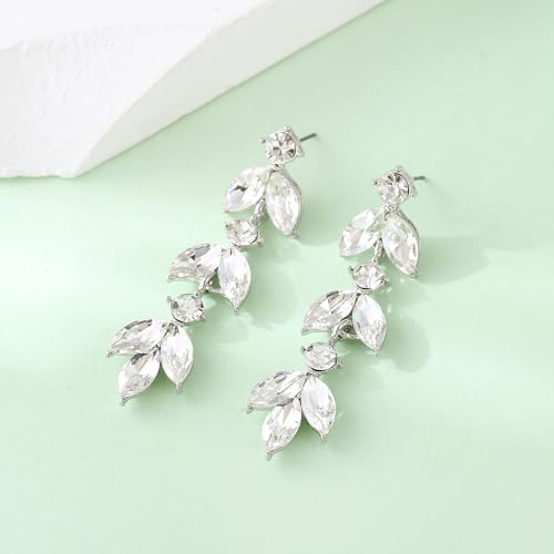 ATIMIGO Elegant Crystal Dangle Wedding Earrings for Brides Sparkly Rhinestone Marquise Drop Dangling Earrings for Women Bridesmaids Prom Formal