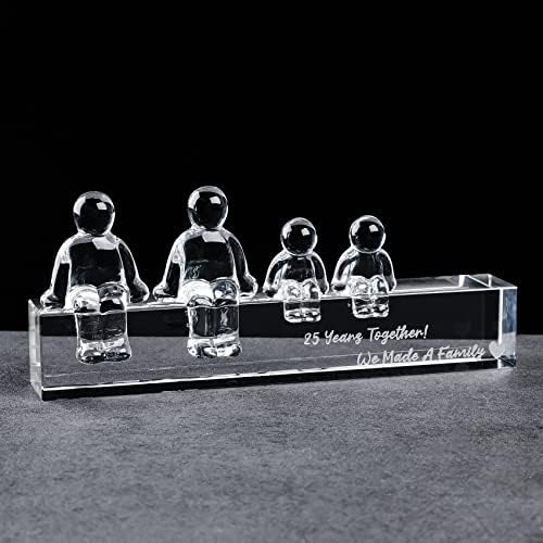 25th Silver Wedding Anniversary Crystal Gifts for Her Wife, 25 Years Together We Made A Family Glass Decoration Keepsake for Parents (2 Children)