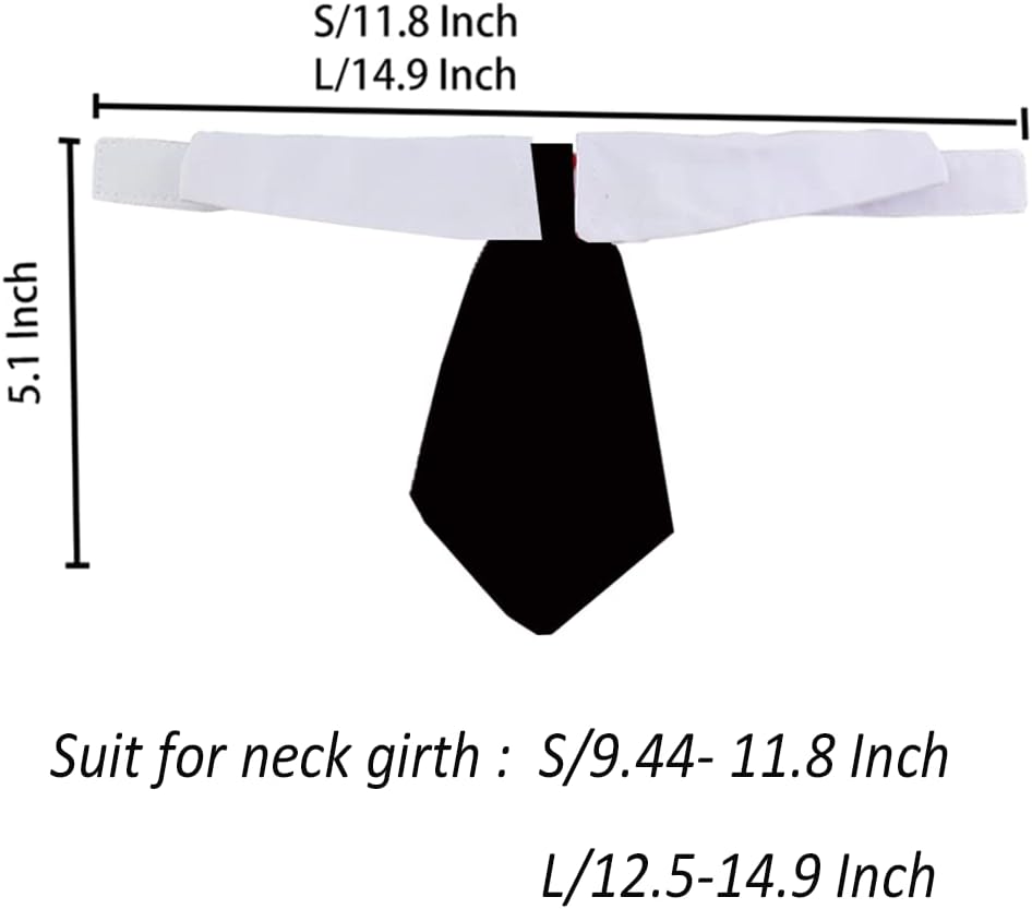 ANIAC Adjustable Dog Cat Neck Tie Puppy Grooming Neck Accessories Formal Wedding Attire White Collar Pet Tuxedo Costume (S, Black)