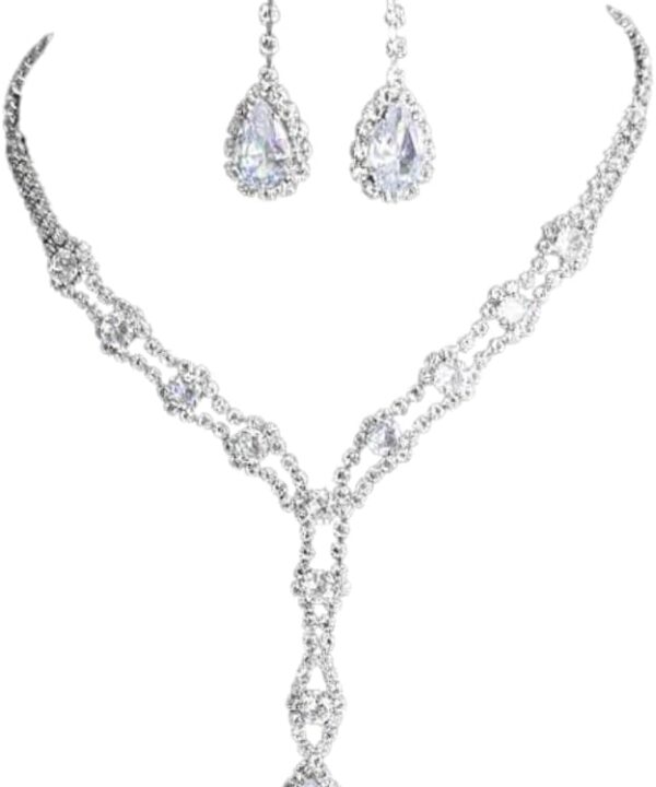Fuqimanman2020 Elegant Silver Rhinestone Preal Earrings Necklace Sets Glitter Bridal Wedding Jewelry Set Formal Engagement Costume Jewelry for Women