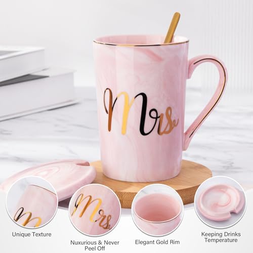 Biching Wedding Gifts for Couples 2026, Couple Gift for Anniversary – 14oz Ceramic Marble Mr and Mrs Mugs Set, Present for Bridal Shower Engagement Bride and Groom, with Greeting Card, Luxury Gift Box