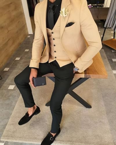 HUUTOE Mens 3 Piece Suits Slim Fit Prom Wedding Suits for Men Suit Summer Blazer Jacket Vest Pants Tuxedo Set