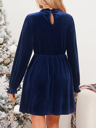 CUPSHE Womens Fall Dresses 2025 High Neck Long Sleeve Mini Party Ruffled Casual Tunic Velvet Wedding Guest Dress