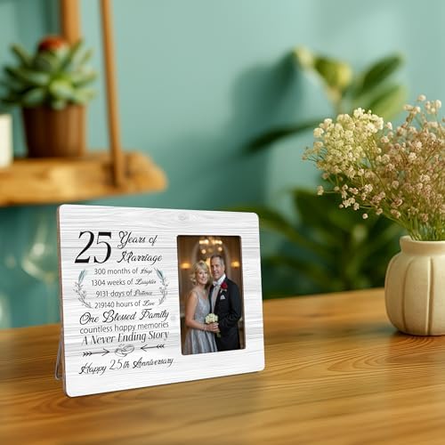 25th Anniversary Picture Frame Gifts for Couple, Silver Wedding Anniversary for Parents Gift, Fits 4×6 Photo