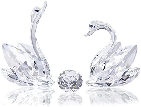 YWHL 25th Anniversary Crystal Swan Gifts for Wife, 25 Year Wedding Anniversary for Couple, Swan Figurine with Silver Diamond, Romantic Gifts Birthday Gift for Her Him (Silver)