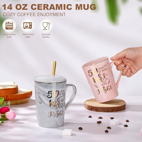 Biching 50th Wedding Anniversary for Couples, Golden 50th Anniversary Mugs Gifts for Parents Grandparents, 14Oz 50th Wedding Couple Mugs with Spoons, Lids, Greeting Card, Gift Box
