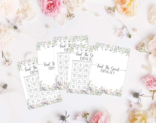 Wildflower Bridal Shower Games, Boho Flowers Find The Guest Bingo Game for 30 Guests with Game Cards, Bridal Shower Decor, Wedding Decorations Supplies (27)