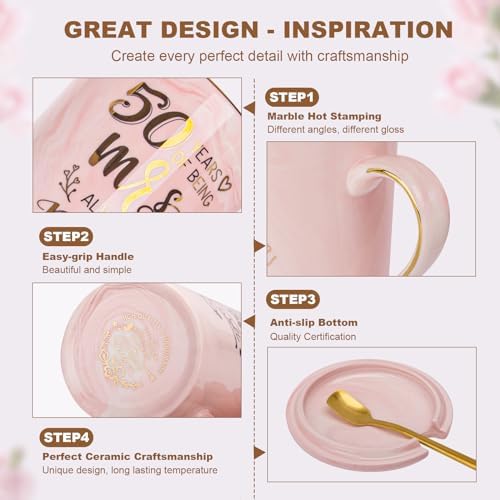 Biching 50th Wedding Anniversary for Couples, Golden 50th Anniversary Mugs Gifts for Parents Grandparents, 14Oz 50th Wedding Couple Mugs with Spoons, Lids, Greeting Card, Gift Box