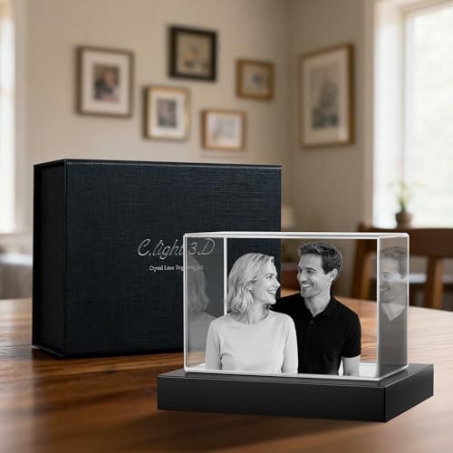 3D Crystal Photo Personalized, Custom Laser Engraved Crystal Picture for Couples, for Wife Husband, Memorial Keepsake & Home Decor