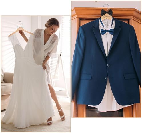 2 Pcs Bride and Groom Wooden Hangers with Bow Tie Wedding Hangers for Tuxedo Favors Wedding Gift Bridal Party Shower(Fresh)