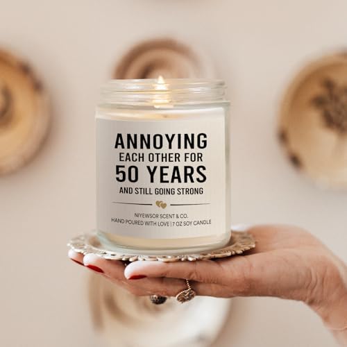 Niyewsor 50th Wedding Anniversary Couple Gifts, 50th Anniversary Candle Gifts for Couple, Parents, Husband, Wife, Him, Her, Friends, Golden Wedding Keepsake, Handmade, 7oz