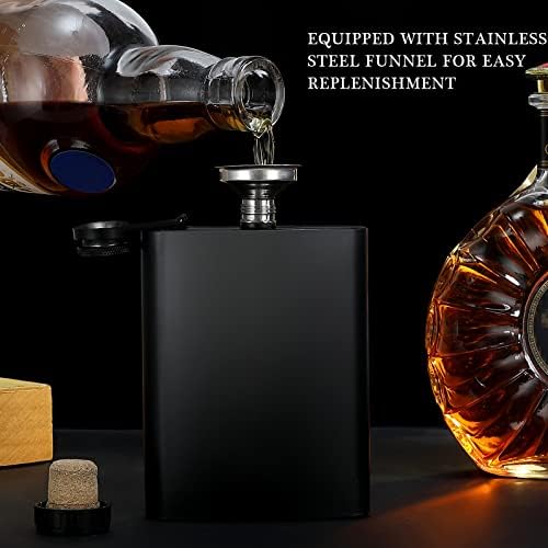 8 pcs Flask for Liquor for Men Matte Black 8Oz Stainless Steel Leak Proof with 8 Wine Glass 8 pcs Funnel Used for Gift, Camping, Outdoor Activity, Groomsman Bridesmaid Wedding Party