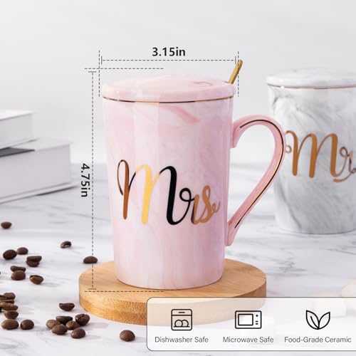 Biching Wedding Gifts for Couples 2026, Couple Gift for Anniversary – 14oz Ceramic Marble Mr and Mrs Mugs Set, Present for Bridal Shower Engagement Bride and Groom, with Greeting Card, Luxury Gift Box