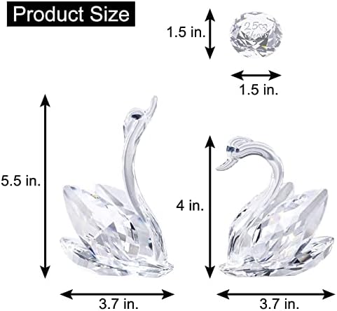 YWHL 25th Anniversary Crystal Swan Gifts for Wife, 25 Year Wedding Anniversary for Couple, Swan Figurine with Silver Diamond, Romantic Gifts Birthday Gift for Her Him (Silver)