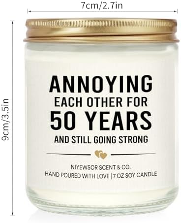Niyewsor 50th Wedding Anniversary Couple Gifts, 50th Anniversary Candle Gifts for Couple, Parents, Husband, Wife, Him, Her, Friends, Golden Wedding Keepsake, Handmade, 7oz