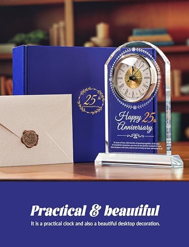 25th Wedding Anniversary Crystal Quartz Clock,25 Years of Marriage Gift,Happy Silver Anniversary Decoration Gift,for Parents,Grandparents,Couple