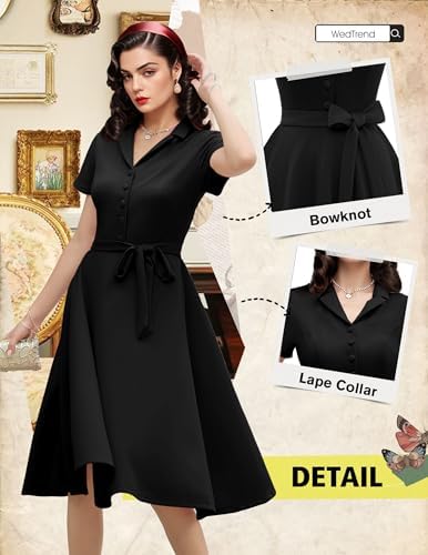 Wedtrend Womens Vintage Tea Dress, Short Sleeve Cocktail Party Dress Work Church Casual Dress