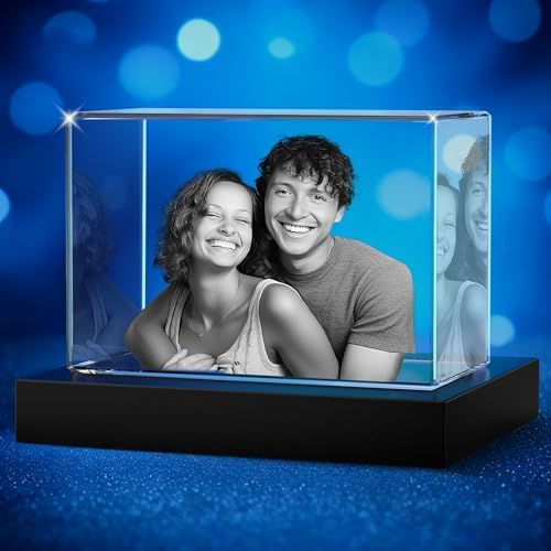 3D Crystal Photo Personalized, Custom Laser Engraved Crystal Picture for Couples, for Wife Husband, Memorial Keepsake & Home Decor