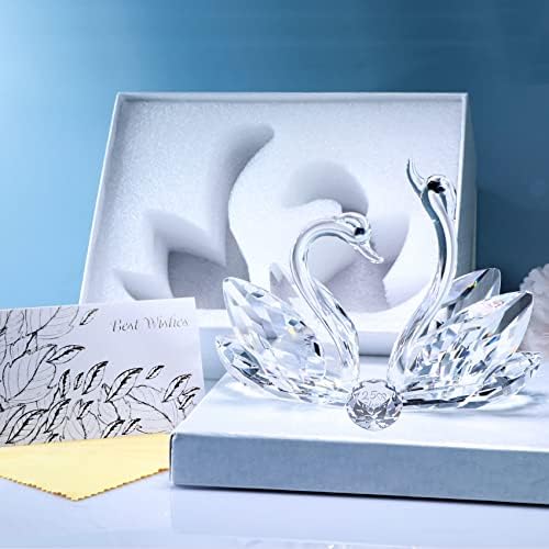 YWHL 25th Anniversary Crystal Swan Gifts for Wife, 25 Year Wedding Anniversary for Couple, Swan Figurine with Silver Diamond, Romantic Gifts Birthday Gift for Her Him (Silver)