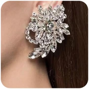 Octwine Dainty Cluster Flower Eardrop Shiny Bar Prom Stylish Crystal Earrings Silver Earrings Bridal Wedding Jewelry for Women