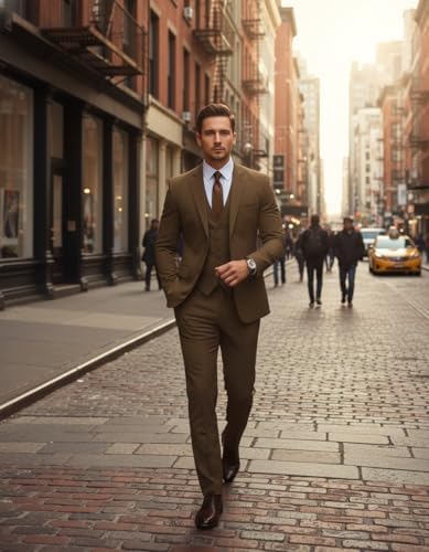 MoranX Business Men Suits Regular Fit 3 Piece Tuxedos Notch Lapel Blazer Vest Pants for Wedding Grooms