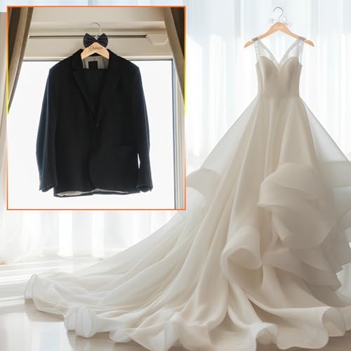2 Pcs Bride and Groom Wooden Hangers with Bow Tie Wedding Hangers for Tuxedo Favors Wedding Gift Bridal Party Shower(Fresh)