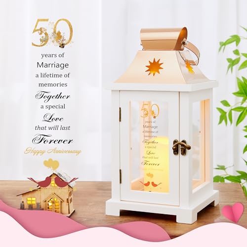 WOODEXPE 50th Anniversary Lantern, Best Golden Wedding Gifts for Couple, Parents, Wife, Husband